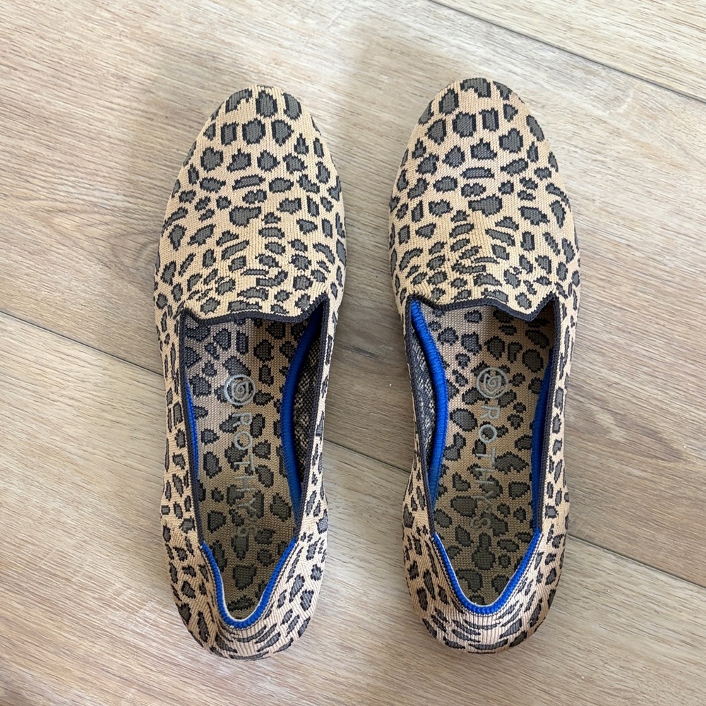 Rothy's Leopard Print Flats with Blue Trim